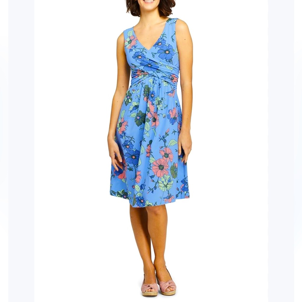 Lands End Sleeveless Wrap Front Fit And Flare Short Dress Cotton Blend Sz LP
